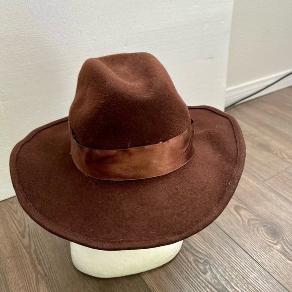 100 % wool Brown Wide Brim Fedora Hat main image 11